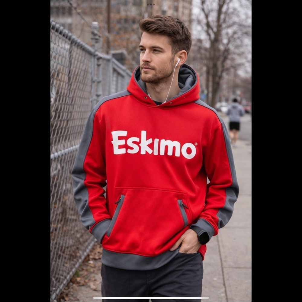 Eskimo Red Logo Colorblock Hoodie L Athleisure Streetwear